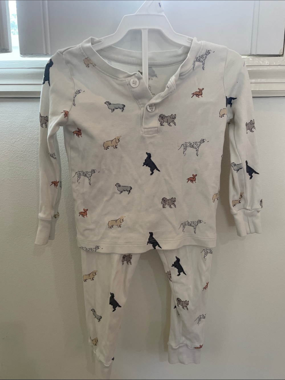 Pink Chicken White Dog Print Pajama Set with Multi-Color Canine Motifs